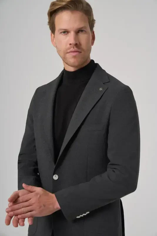 Modazone Erkak Antrasit Trend Slim Fit Mono Yoqali Kurtka - 3