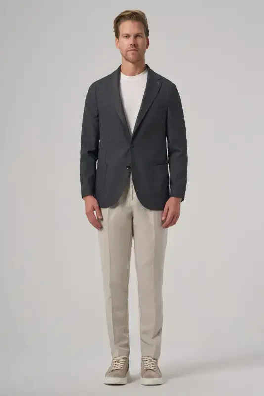 Modazone Erkak Antrasit Yünlü Slim Fit Mono Yoqali Kurtka - 4