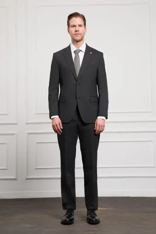 Modazone Erkak Antratsit Trend Junli Dynamic Fit Qulay Kesimli Mono Yoqali Kostyum - 2