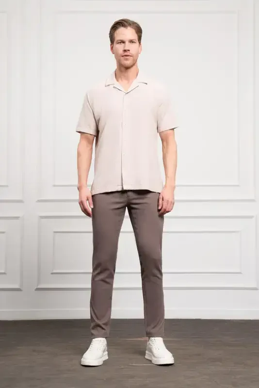 Modazone Erkak Bej Apaş Yoqali Qisqa Yengli Ko'ylak - 2