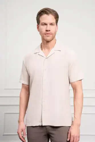 Modazone Erkak Bej Apaş Yoqali Qisqa Yengli Ko'ylak - 3