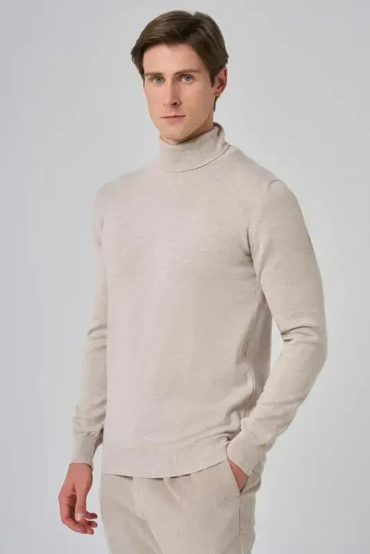 Modazone Erkak Bej Basic Baliqchi Yoqa Dynamic Fit Qulay Kesim Triko - 1