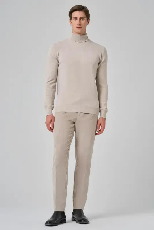 Modazone Erkak Bej Basic Baliqchi Yoqa Dynamic Fit Qulay Kesim Triko - 4