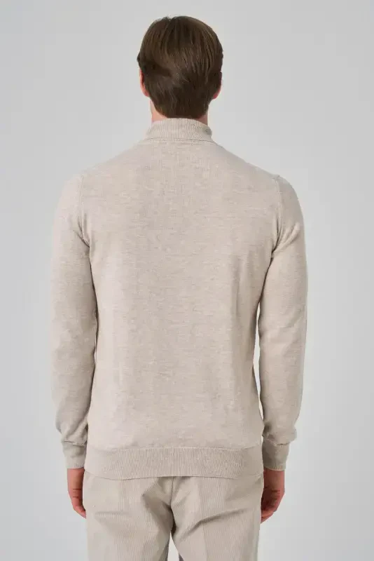 Modazone Erkak Bej Basic Baliqchi Yoqa Dynamic Fit Qulay Kesim Triko - 5