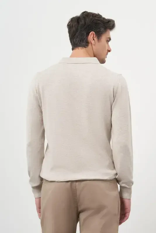 Modazone Erkak Bej Basic Polo Yoqali Dynamic Fit Qulay Kesim Triko - 5