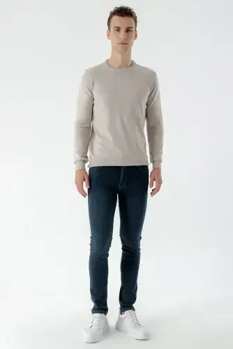 Modazone Erkak Bej Basic Velosiped Yoqali Dynamic Fit Qulay Kesimli Triko - 5