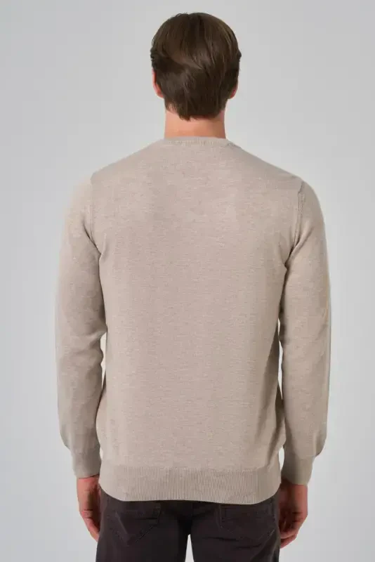 Modazone Erkak Bej Basic Velosiped Yoqali Dynamic Fit Qulay Kesimli Triko - 5