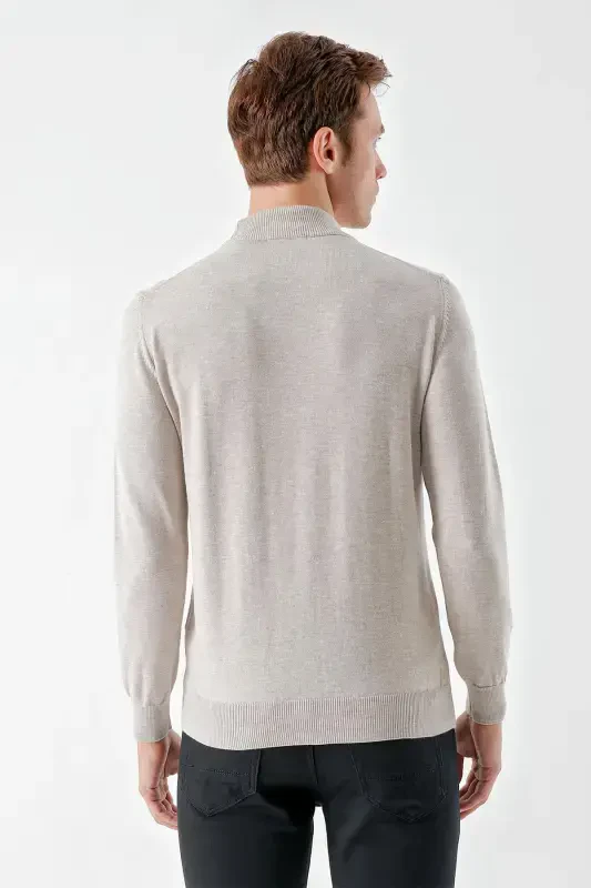 Modazone Erkak Bej Basic Yarim Balikchi Yaka Dynamic Fit Qulay Kesimli Triko - 6