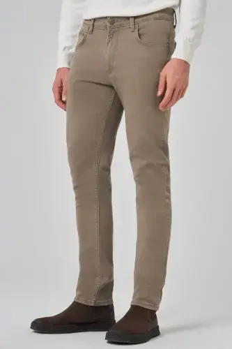 Modazone Erkak Bej Denim 5 Cho'ntak Slim Fit Jinsi Shim Kot - 4