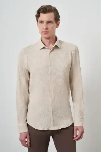 Modazone Erkak Bej Gofre Trend Naqshli Dynamic Fit İtalyan Yoqali Ko'ylak 