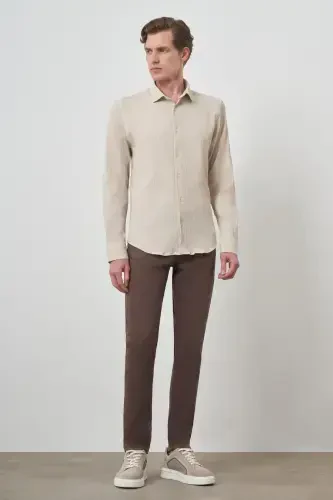 Modazone Erkak Bej Gofre Trend Naqshli Dynamic Fit İtalyan Yoqali Ko'ylak - MORVEN (1)