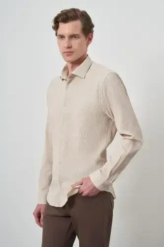 Modazone Erkak Bej Gofre Trend Naqshli Dynamic Fit İtalyan Yoqali Ko'ylak - 3