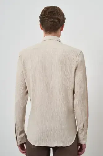 Modazone Erkak Bej Gofre Trend Naqshli Dynamic Fit İtalyan Yoqali Ko'ylak - 5