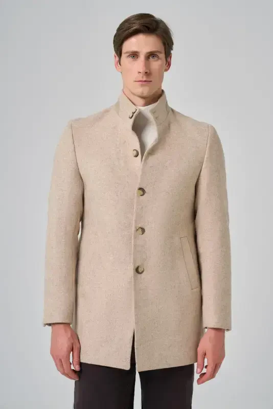 Modazone Erkak Bej Junli Dynamic Fit Hokim Yoqa Kaban - MORVEN