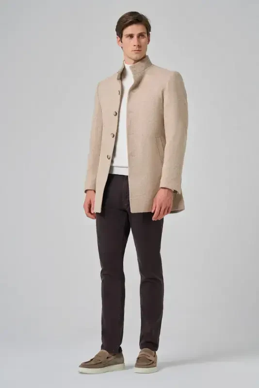 Modazone Erkak Bej Junli Dynamic Fit Hokim Yoqa Kaban - 2