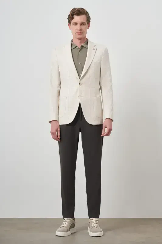 Modazone Erkak Bej Keten Trend Slim Fit Mono Yoqa Kurtka - 2