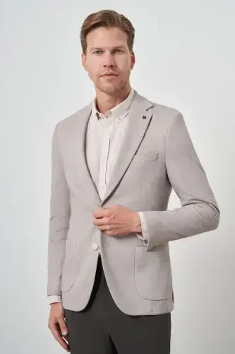 Modazone Erkak Bej Oʻrma Desenli Slim Fit Mono Yoqa Jaket - 1