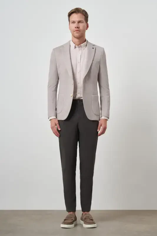 Modazone Erkak Bej Oʻrma Desenli Slim Fit Mono Yoqa Jaket - 3