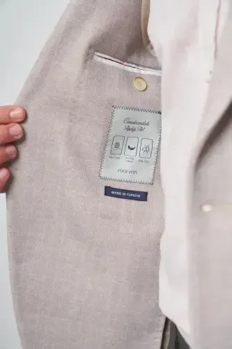 Modazone Erkak Bej Oʻrma Desenli Slim Fit Mono Yoqa Jaket - 4