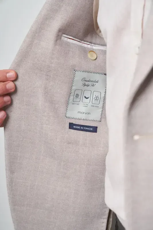 Modazone Erkak Bej Oʻrma Desenli Slim Fit Mono Yoqa Jaket - 4