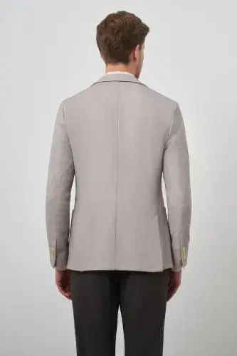 Modazone Erkak Bej Oʻrma Desenli Slim Fit Mono Yoqa Jaket - 5