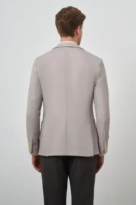 Modazone Erkak Bej Oʻrma Desenli Slim Fit Mono Yoqa Jaket - 5