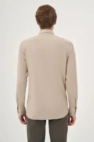 Modazone Erkak Bej O'rma Slim Fit Tugmali Yoqali Ko'ylak - 4