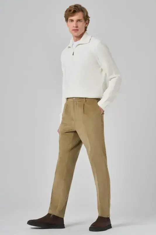 Modazone Erkak Bej Paxta Trend Fitilli Kadife Rezinka Slim Fit Shim - 2