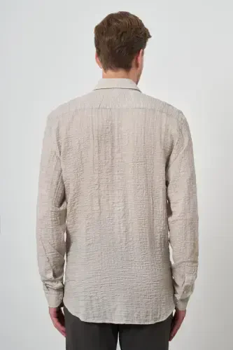 Modazone Erkak Bej Paxta Trend Slim Fit Tugmali Yoqa Ko'ylak - 5