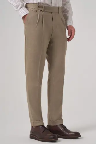 Modazone Erkak Bej Poliviscon Trend Naqshli Slim Fit Juft Burmali Shim - MORVEN (1)