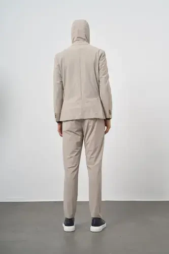 Modazone Erkak Bej Polyamide Torba Cho'ntak Qalpog'li Slim Fit Mono Yoqali Sport Kostyum - 5