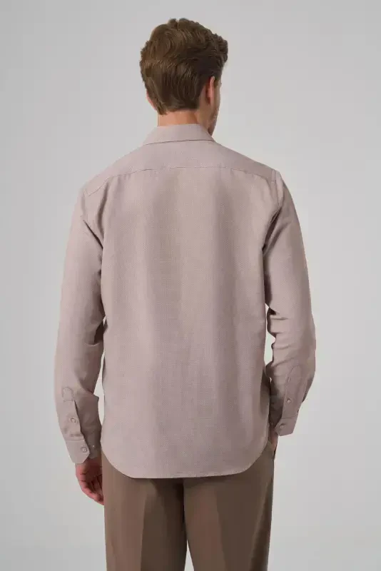 Modazone erkak bej polyester trend naqshli Dynamic Fit italyan yoqali ko'ylak - 5