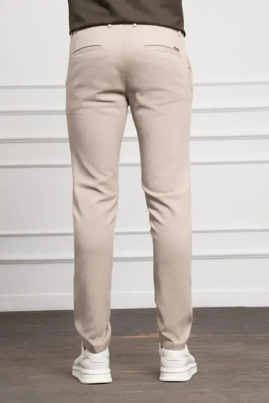 Modazone Erkak Bej Slim Fit Tor Qisqartirilgan Chino Shim - 3