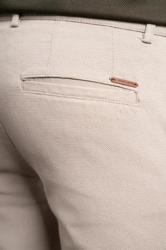 Modazone Erkak Bej Slim Fit Tor Qisqartirilgan Chino Shim - 4