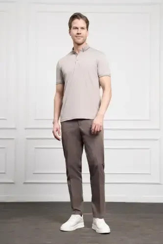 Modazone erkak bej trend merserize tekis tugmali yoqali Dynamic Fit futbolka - 2