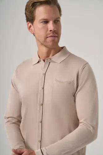 Modazone Erkak Bej Trend Polo Yoqali Ko'ylak Triko - 3