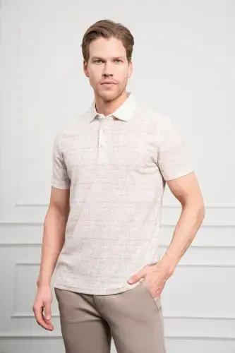 Modazone Erkak Bej Trend Polo Yoqali naqshli Dynamic Fit Qulay Kesim футболки - 3