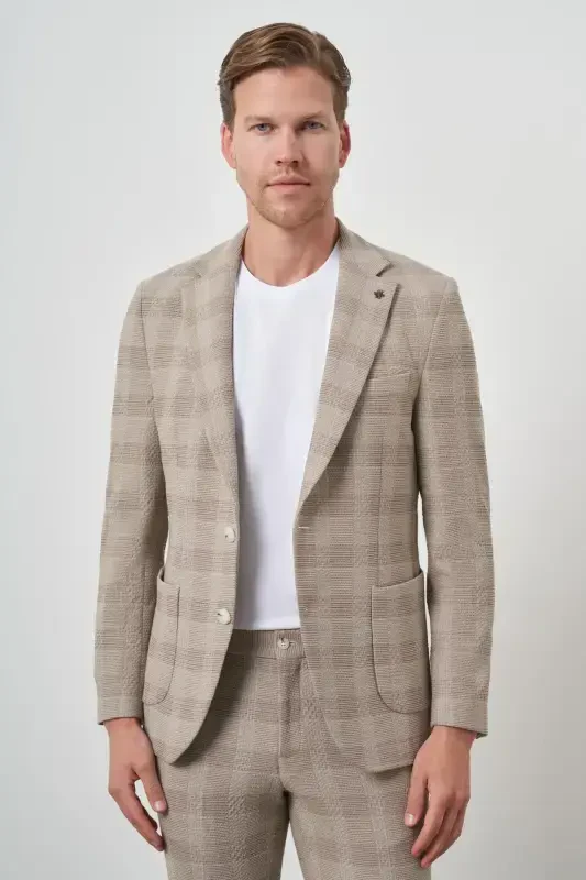 Modazone Erkak Bej Trend Slim Fit Mono Yoqa Kostyum - MORVEN