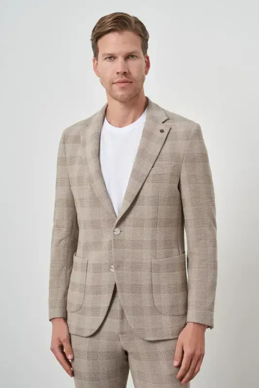 Modazone Erkak Bej Trend Slim Fit Mono Yoqa Kostyum - 4