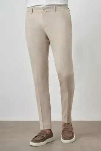 Modazone Erkak Bej Trend Toʻliq Rezinkali Slim Fit Shim - 3