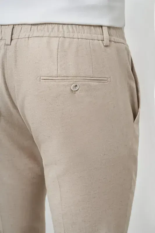 Modazone Erkak Bej Trend Toʻliq Rezinkali Slim Fit Shim - 4