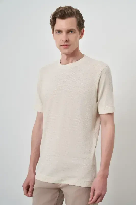 Modazone Erkak Bej Trend Velosiped Yoqali T-Shirt - 3