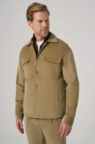 Modazone Erkak Bej Trendi Ikkita Cho'ntakli Kadife Ko'ylak Kurtka - MORVEN (1)