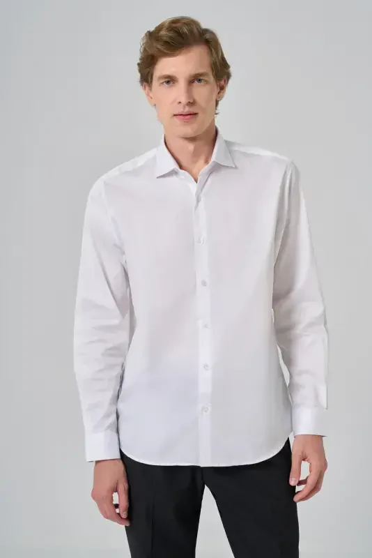 Modazone Erkak Beyaz Paxta Trend Dynamic Fit Italyan Yoqali Ko'ylak - MORVEN