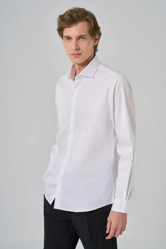 Modazone Erkak Beyaz Paxta Trend Dynamic Fit Italyan Yoqali Ko'ylak - 3