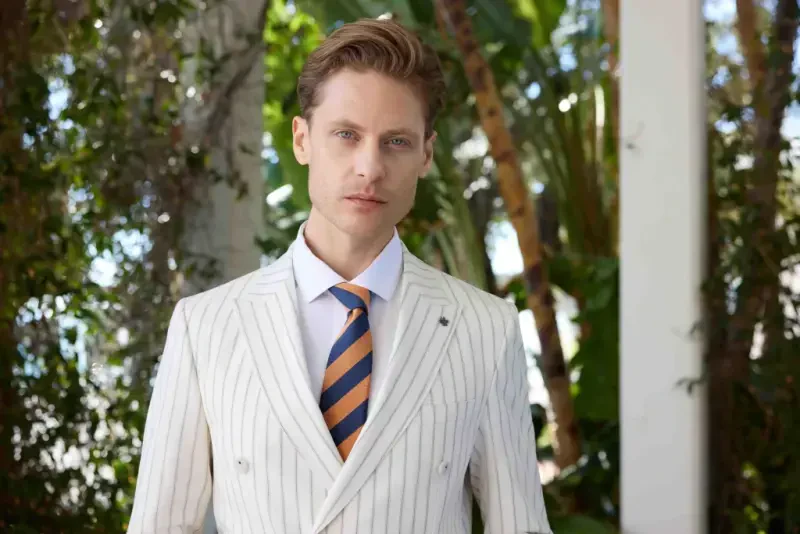 Modazone Erkak Beyaz Poliviskon Trend Kruvaze Slim Fit Sivri Yaka Takım Elbise - 4