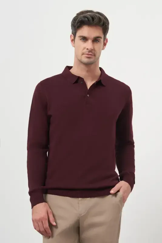 Modazone Erkak Bordo Basic Polo Yoqa Dynamic Fit Qulay Kesim Triko - MORVEN