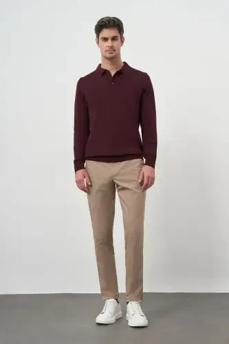Modazone Erkak Bordo Basic Polo Yoqa Dynamic Fit Qulay Kesim Triko - 4