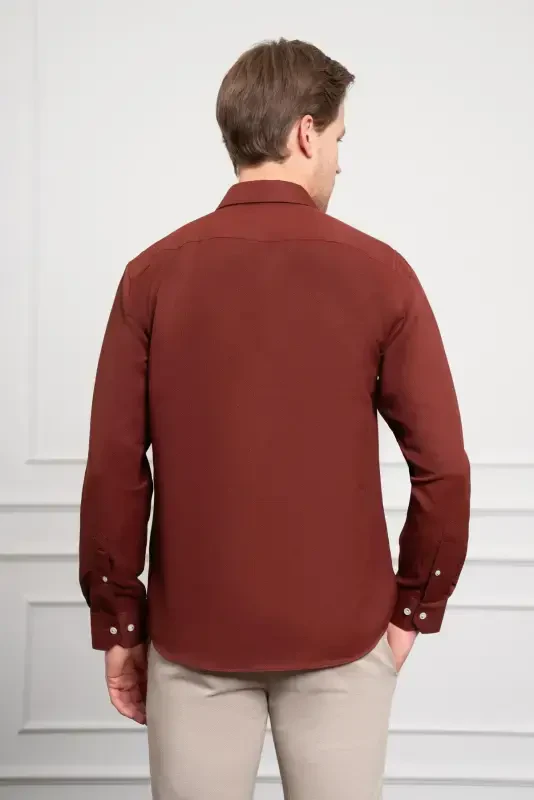 Modazone Erkak Bordo Trend Italyancha Yoqa Slim Fit Tor Kesimli Ko'ylak - 5