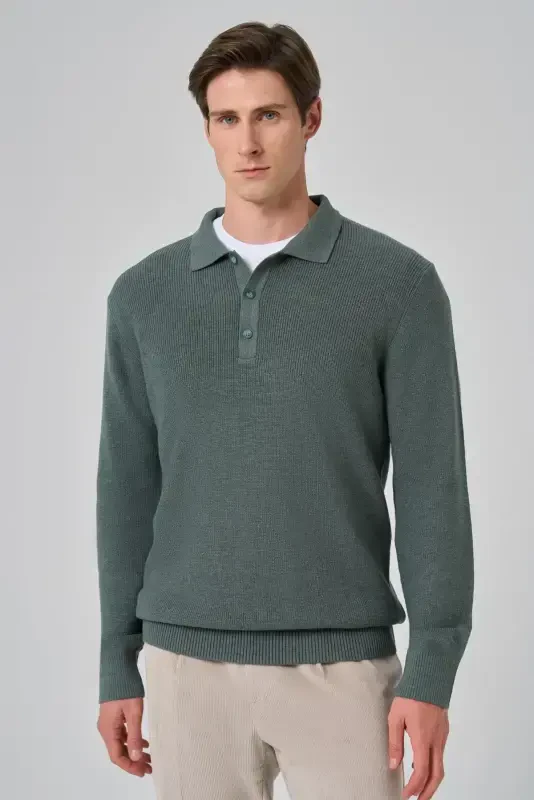 Modazone Erkak Chayla yashili trend polo yoqa dinamik fit qulay kesimli triko - 2